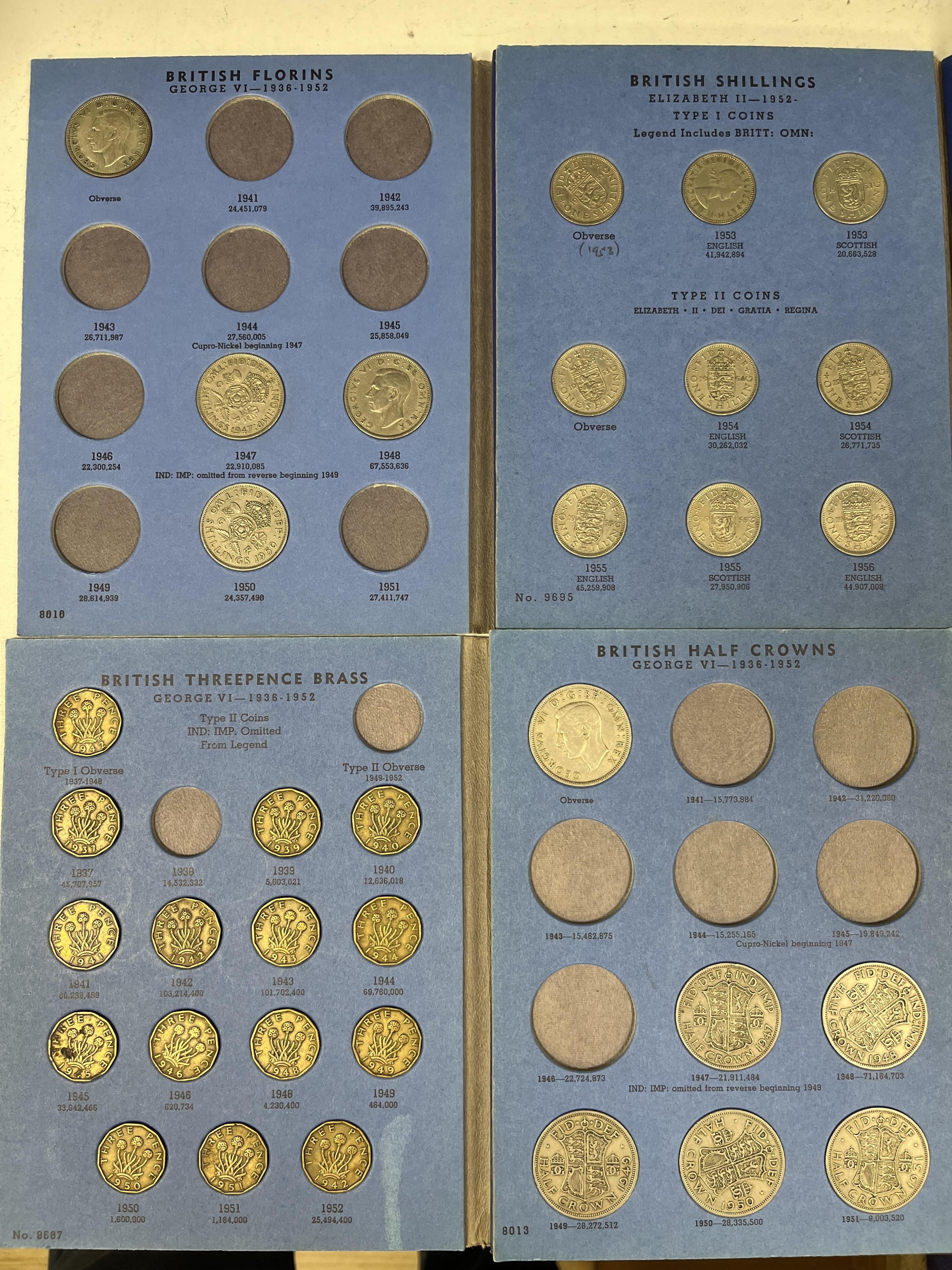 British coins, Edward VII to Elizabeth II, halfpennies to halfcrowns, and Elizabeth II, BUNC crowns, and year sets etc, includes 1946 and 1949 brass threepence coins, about fine